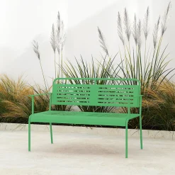 Banc de jardin 2 places design rétro acier assise dossier ajourés dim. 121 x 64 x 84 cm vert