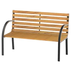 Banc de jardin 2 places style rural chic assise dossier à lattes bois naturel lasuré châssis acier époxy noir