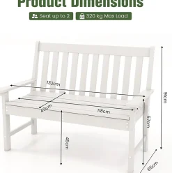 Banc de Jardin Exterieur en HDPE, Banc Extérieur Jardin 2 Places avec Dossier et Accoudoirs