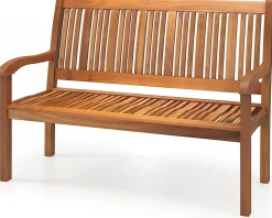 Banc d'Extérieur en Bois d'Acacia,avec Dossier en Form d'Arc et Accoudoirs Courbés, Meuble de Terrasse Balcon Patio Intérieur