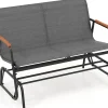 Banc Exterieur Jardin à Bascule,115x74x84 CM, avec Assise en Tissu,Accoudoirs en Teck et Structure en Métal (2 Personnes)