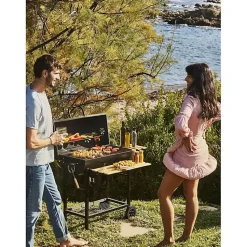 Barbecue à charbon COOKINGBOX MIKE 71x35 cm 2 grilles acier chromé noir