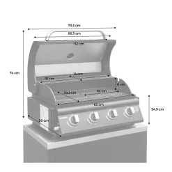 Barbecue à gaz avec 4 brûleurs à poser avec récupérateur de graisse