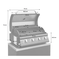 Barbecue à gaz avec 4 brûleurs à poser avec récupérateur de graisse