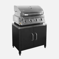 Barbecue à gaz avec 4 brûleurs à poser avec récupérateur de graisse + Meuble de cuisine extérieure en acier L80cm