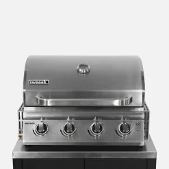 Barbecue à gaz avec 4 brûleurs à poser avec récupérateur de graisse + Meuble de cuisine extérieure en acier L80cm