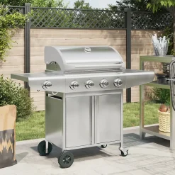 Barbecue à gaz avec 5 brûleurs argenté acier inoxydable vidaXL