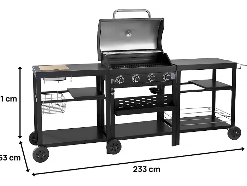 Barbecue à gaz cuisine d'extérieur 12 kw 4 brûleurs Noir