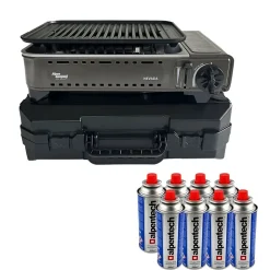 Barbecue à gaz Portable Grill 1780W + 8 Cartouches Gaz Butane Allumage Piezo + Mallette Camping ALPEN