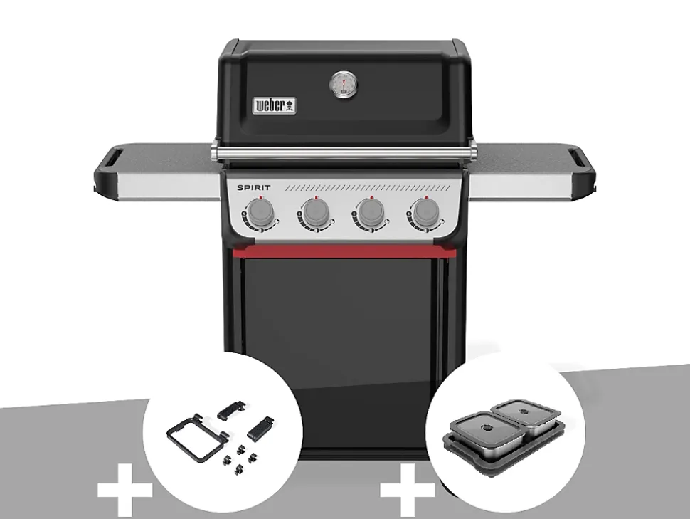 Barbecue à gaz Spirit E-410 + Set d'accessoires clipsables Weber Works + Kit de préparation et de service - Weber