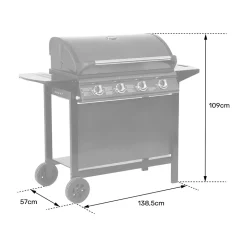 Barbecue au gaz RENO - 4 brûleurs avec thermomètre 14kW - HAPPY GARDEN