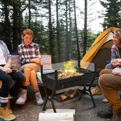 Barbecue Charbon de Bois avec Verre Coupe-vent, 98 x 42 x 68 CM,avec Grill et Supports d'Assaisonnement, 2 Zone BBQ Différent