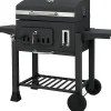 Barbecue Charbon de Bois,avec Grille,Thermomètre,Tablette Latérale Pliable,Plateau à Charbon Réglable à 6 Niveaux,61 x 57 x 106 CM