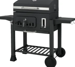 Barbecue Charbon de Bois,avec Grille,Thermomètre,Tablette Latérale Pliable,Plateau à Charbon Réglable à 6 Niveaux,61 x 57 x 106 CM