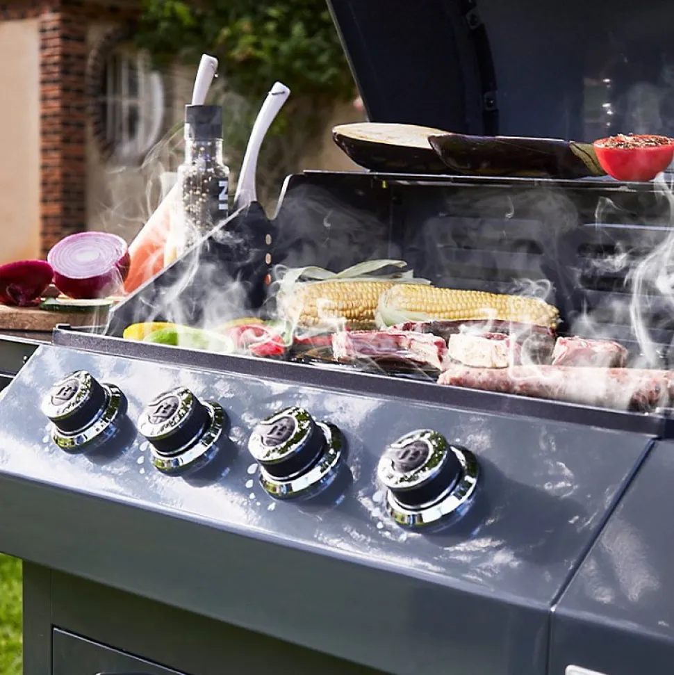 Barbecue Emma Gun Metal 4 Feux + 1 Side FlexiGrill Plancha ronde