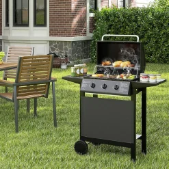 Barbecue Gaz 24000BTU 7,05 KW avec 3 Brûleurs+3 Grilles+2 Tablettes, Barbecue Gril Propane/Butane 47 x 106 x 98 CM