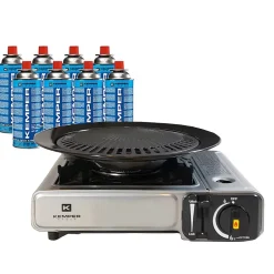 Barbecue gaz Grill 2en1 Réchaud gaz piézo 2200 W + 8 cartouches gaz butane KEMPER