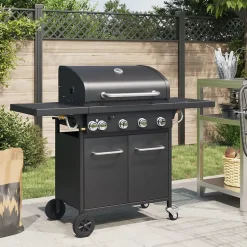 Barbecue gril à gaz avec 5 brûleurs noir acier enduit de poudre vidaXL