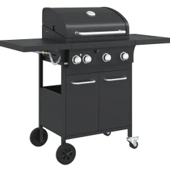 Barbecue gril à gaz avec 4 brûleurs noir acier enduit de poudre vidaXL