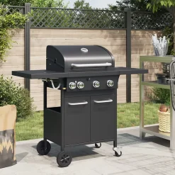 Barbecue gril à gaz avec 4 brûleurs noir acier enduit de poudre vidaXL