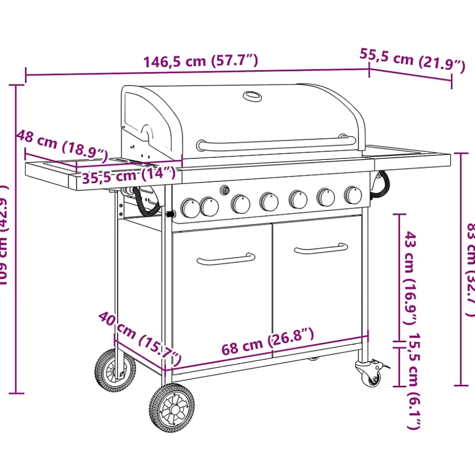 Barbecue gril à gaz avec 7 brûleurs noir acier enduit de poudre vidaXL