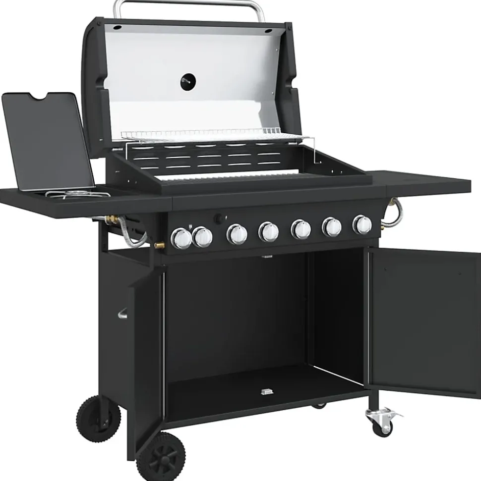 Barbecue gril à gaz avec 7 brûleurs noir acier enduit de poudre vidaXL