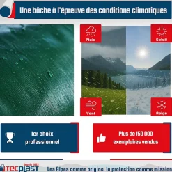 Bâche de Chantier 3x5 m - TECPLAST - HQ250CH - Verte et Marron - Haute Performance - Bâche de protection étanche pour Travaux