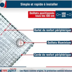 Bâche de Chantier 3x4 m - TECPLAST TR170CH - Bâche Armée Transparente - Haute Qualité - Protection imperméable Travaux d'extérieur