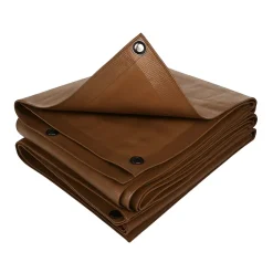 Bâche de jardin 2 x 3 m, marron 140 g/ m2, polyéthylène, étanche, anti UV, ourlets et œillets