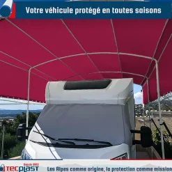 Bâche pour Carport 4x6 m Rouge Bordeaux - Garantie 5 ans TECPLAST - LP506CP - Toile PVC étanche pour abri de voiture
