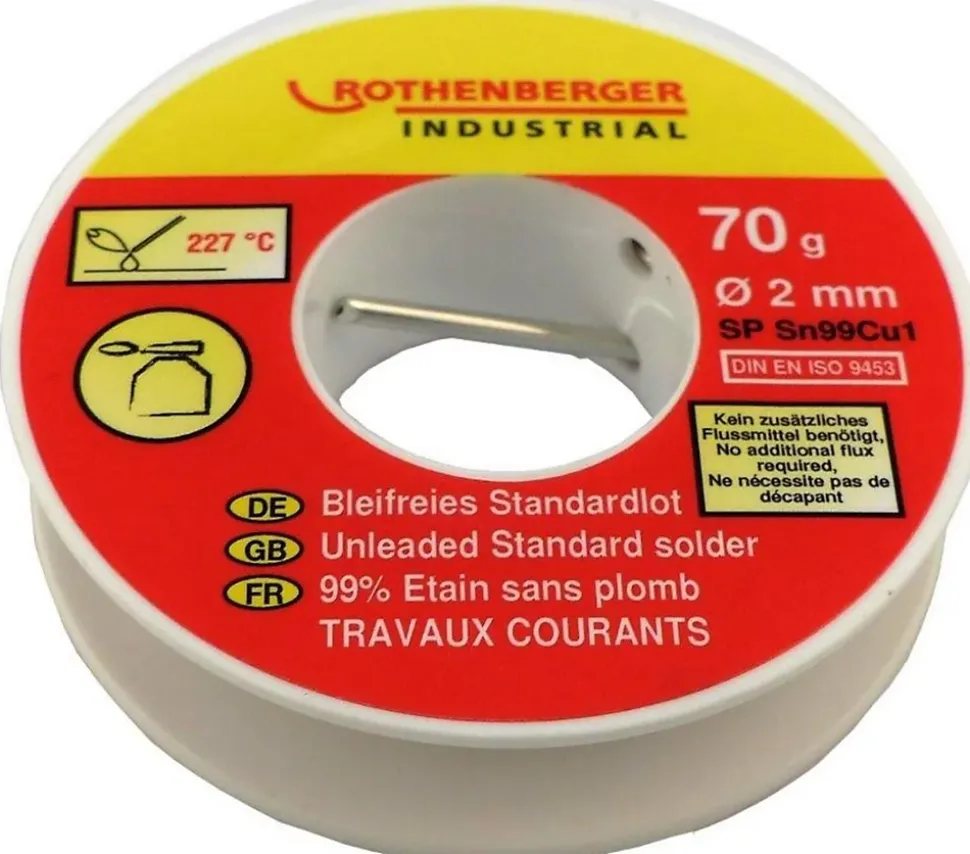 Bobine d'étain pour tous matériaux 70 g, Ø 2 mm Rothenberger