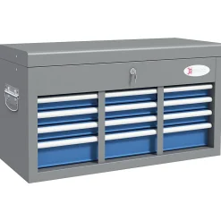 Boite à outils métallique caisse à outils - 6 tiroirs + plateau verrouillables - tapis EVA poignées tôle acier gris bleu