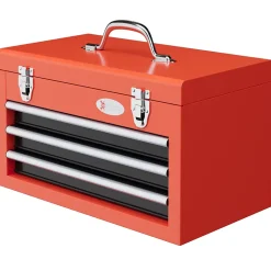 Boite à outils métallique caisse à outils 3 tiroirs + plateau tapis EVA poignée tôle acier rouge noir