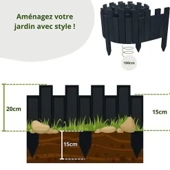 Bordure de jardin - Anthracite - Bois de pin - 100 cm x 20 cm - Design élégant - Durable