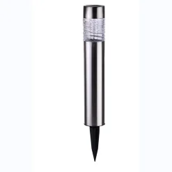 Borne solaire inox avec diffuseur en verre rainuré- Hauteur 57cm- 1 LED blanche- 10 Lumens- Eclairage extérieur Jardin