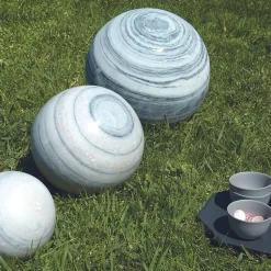 Boule déco jardin marbre effet rayé noir et blanc - Gris 30 cm