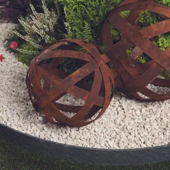 Boule déco jardin métal ajourée - Rouille 40 cm