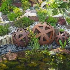 Boule déco jardin métal ajourée - Rouille 40 cm