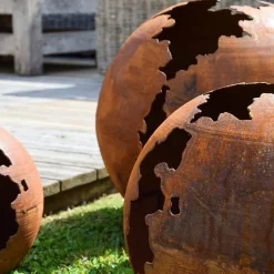 Boule déco jardin métal craquelée - Rouille 30 cm