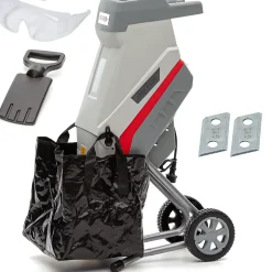 Broyeur de Végétaux Electrique 2500W avec Lunettes de Sécurité + Sac de Récupération + 2X Lames Réversibles de Rechange