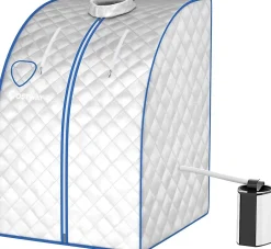 Cabine de Sauna à Vapeur Portable 3L avec Tabouret Télécommande Température Réglable à 9 Réglages de Minuterie Argent