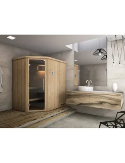 Cabine de sauna d'angle finlandais MAFANA 4 places 194x194 x H.199 cm