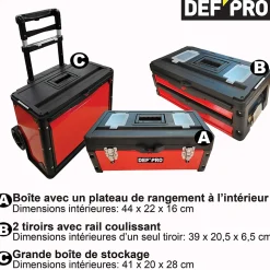 Caisse à Outils Empilable avec Roues Chariot Pro