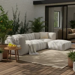 Canapé d'angle rayé de jardin modulable 4 places Beige Mixi Oviala