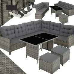Canapé de jardin Lounge en rotin Pour 6 à 8 personnes gris/beige