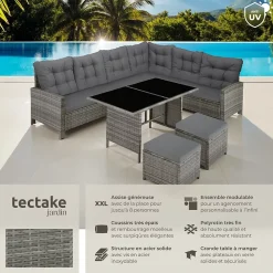 Canapé de jardin Lounge en rotin Pour 6 à 8 personnes gris/beige