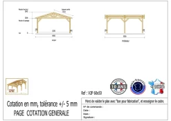 Carport 2 pentes 600 cm x 500 cm, bois DOUGLAS Français (Charpente en bois-auvent-abri voiture), 30 m². Garantie 10 ans