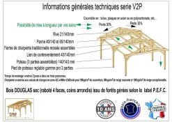 Carport 2 pentes 600 cm x 500 cm, bois DOUGLAS Français (Charpente en bois-auvent-abri voiture), 30 m². Garantie 10 ans