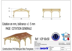 Carport 2 pentes 600 cm x 500 cm, bois DOUGLAS Français (Charpente en bois-auvent-abri voiture), 30 m². Garantie 10 ans