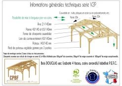 Carport 2 pentes 600 cm x 500 cm, bois DOUGLAS Français (Charpente en bois-auvent-abri voiture), 30 m². Garantie 10 ans